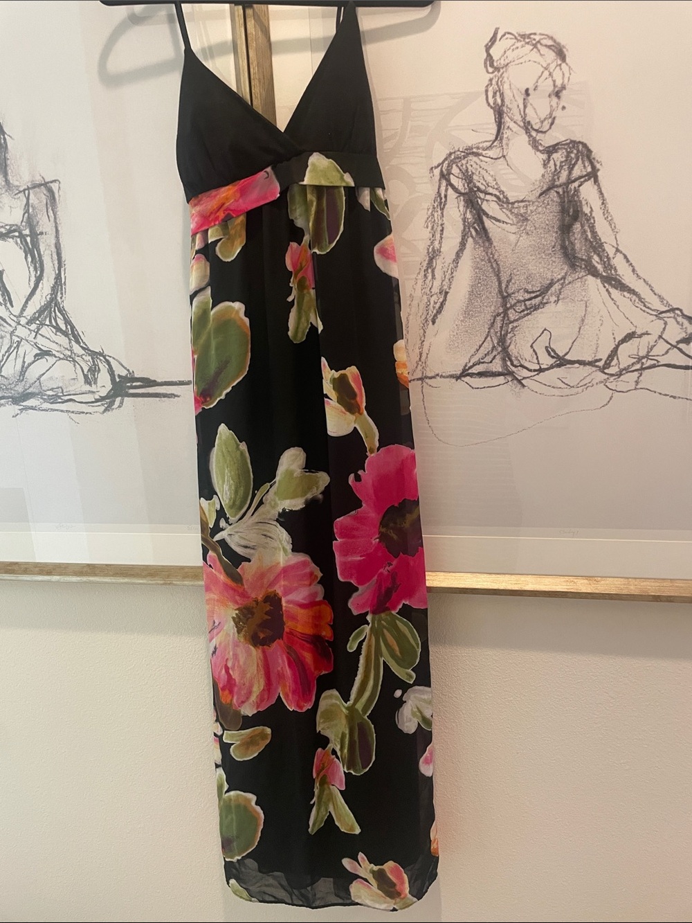 As U Wish Black Floral Maxi Dress with Pink and Green Blooms